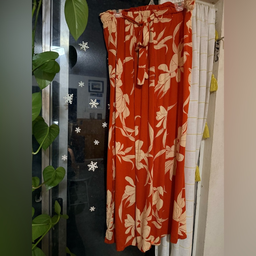 Angie Vibrant Orange and Cream flowy slit pants